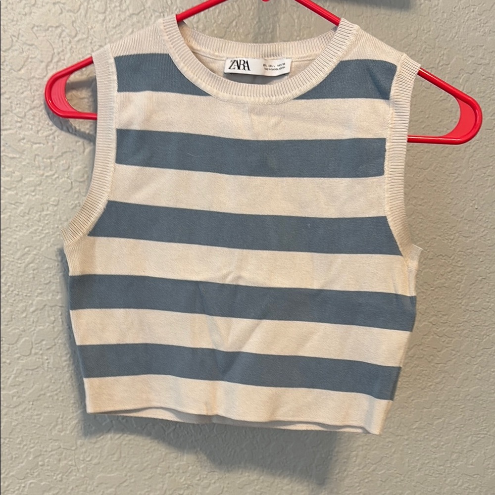 Zara Blue and White Striped Tank Top size large